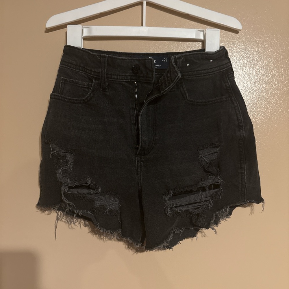 Hollister Black Ripped Jean Shorts